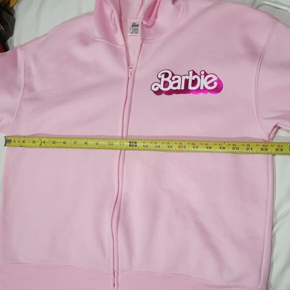 Mattel Juniors Barbie Metallic Print Zip-Front Hoodie, Size XL - Picture 7 of 11